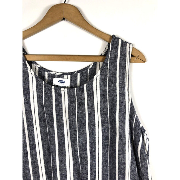 Old Navy Dress XL Linen Blend Gray / Blue White Ticking Stripe Shift Tunic - Picture 3 of 7